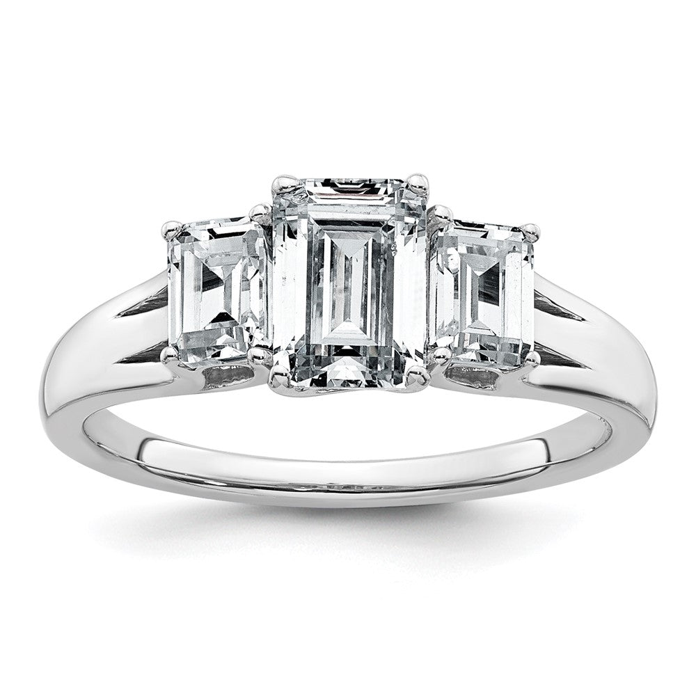 14kw 1 5/8ct Lab Grown Diamond VS+ F+ Emerald Comp 3 Stone Eng Ring