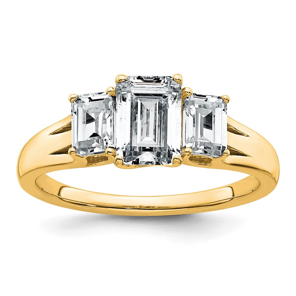 14k 1 5/8ct Lab Grown Diamond VS+ F+ Emerald Comp 3 Stone Eng Ring