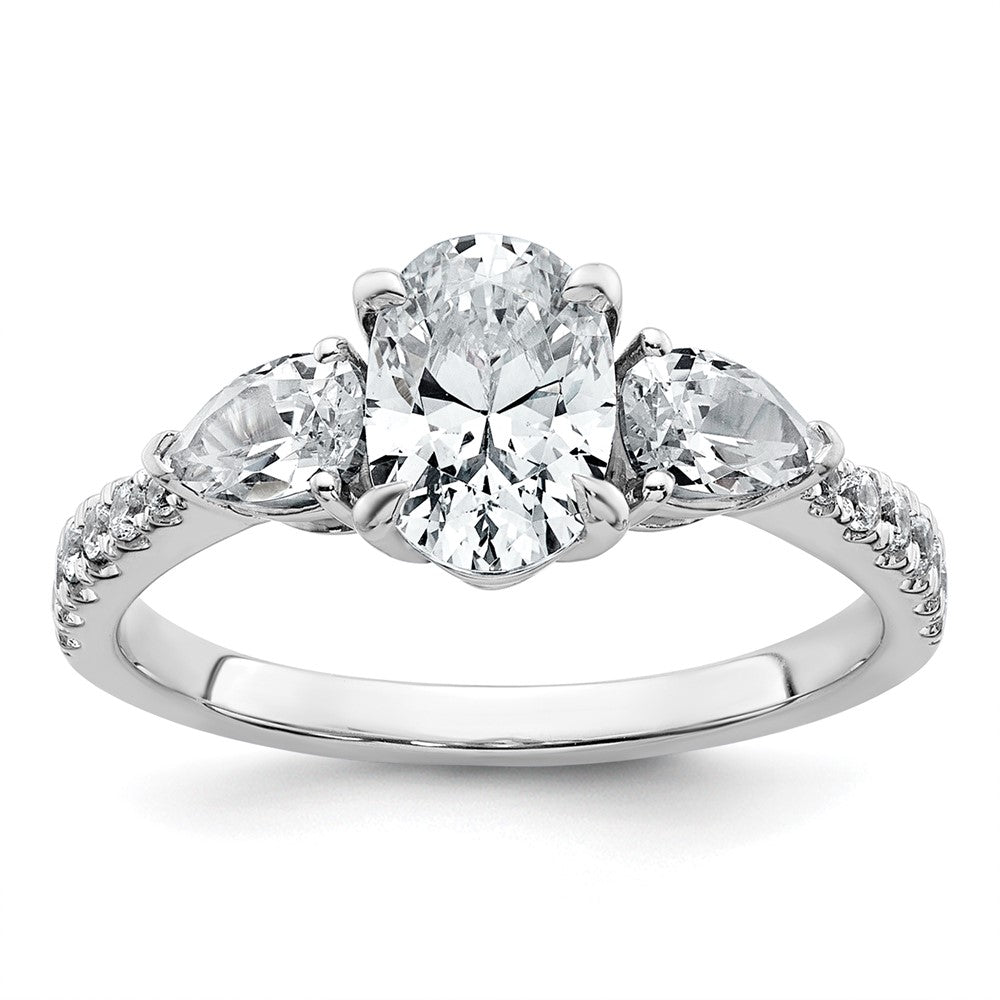 14kw 5/8ct Lab Grown Diamond VS+ F+ Oval S/M 3 Stone Eng Ring