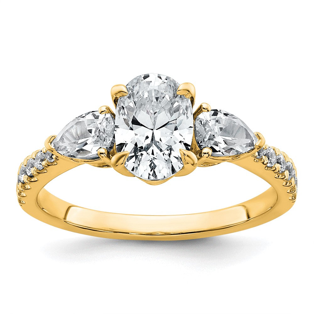 14k 1 5/8ct Certified Lab Grown Diamond VS+ F+ Oval Comp 3 Stone Eng Ring