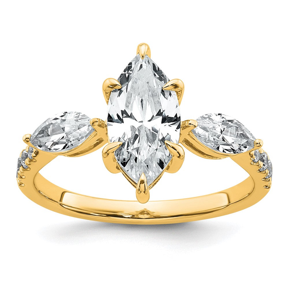 14k 2 1/6ct Lab Grown Diamond VS+ F+ Marquise Comp 3 Stone Eng Ring