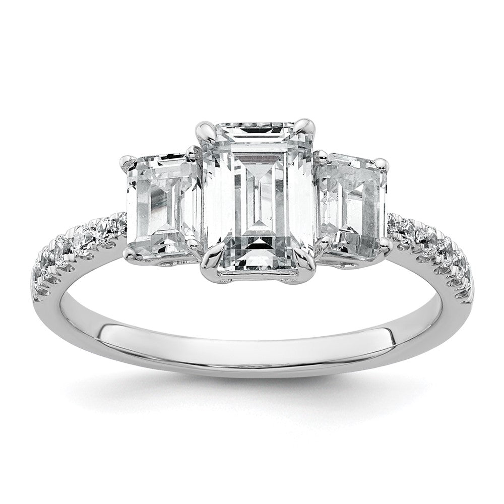 14kw 1 3/4ct Lab Grown Diamond VS+ F+ Emerald Comp 3 Stone Eng Ring