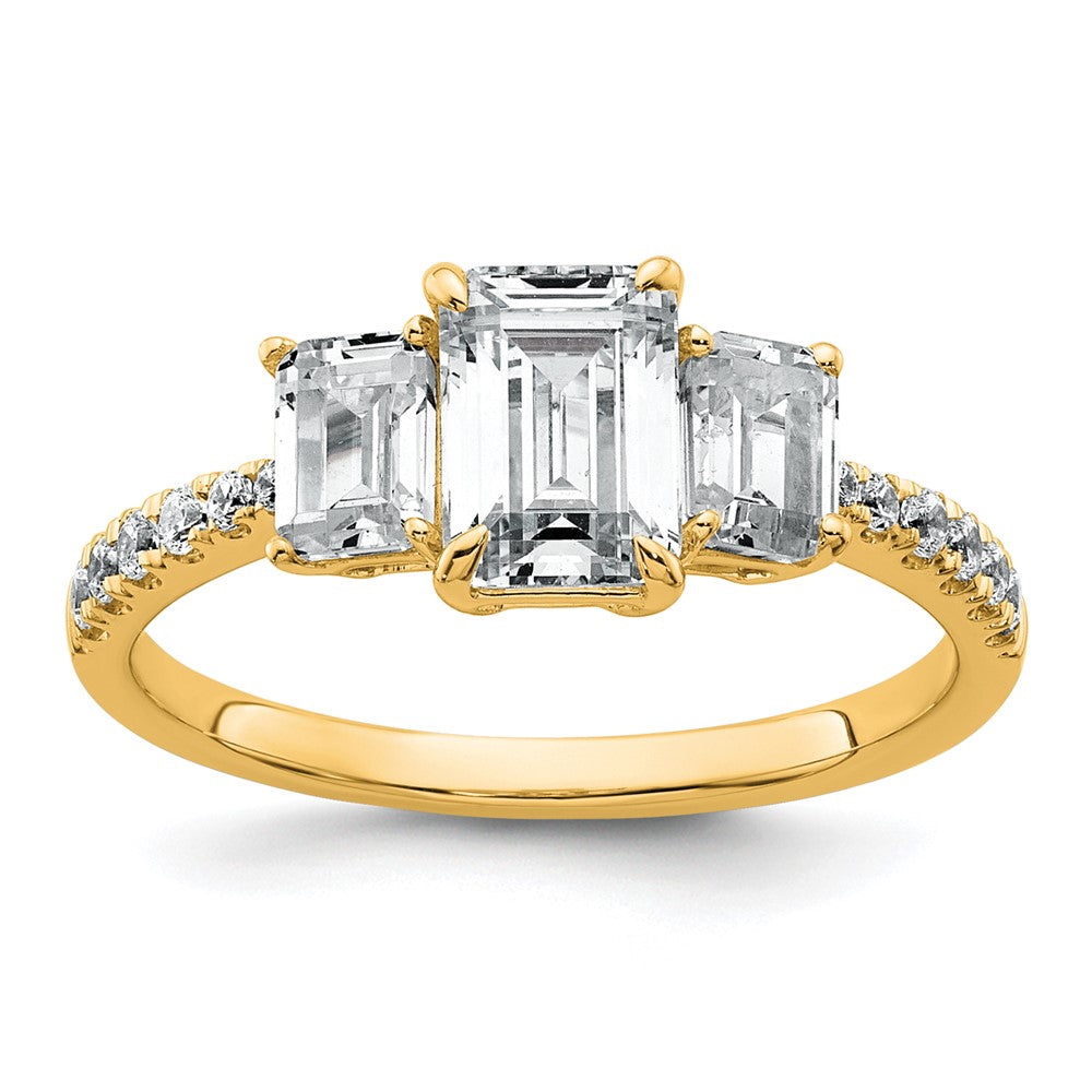 14k 1 3/4ct Cert Lab Grown Diamond VS+ F+ Emerald Comp 3 Stone Eng Ring