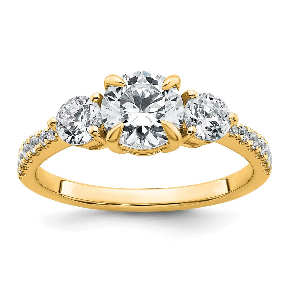 14k 5/8ct Lab Grown Diamond VS+ F+ Round Semi Mount 3 Stone Eng Ring