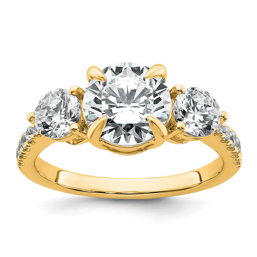 14k 1ct Lab Grown Diamond VS+ F+ Round Semi Mount 3 Stone Eng Ring