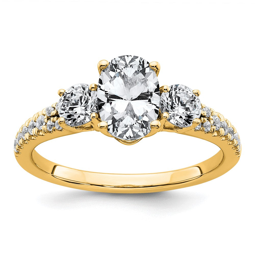 14k 1 5/8ct Certified Lab Grown Diamond VS+ F+ Oval Comp 3 Stone Eng Ring