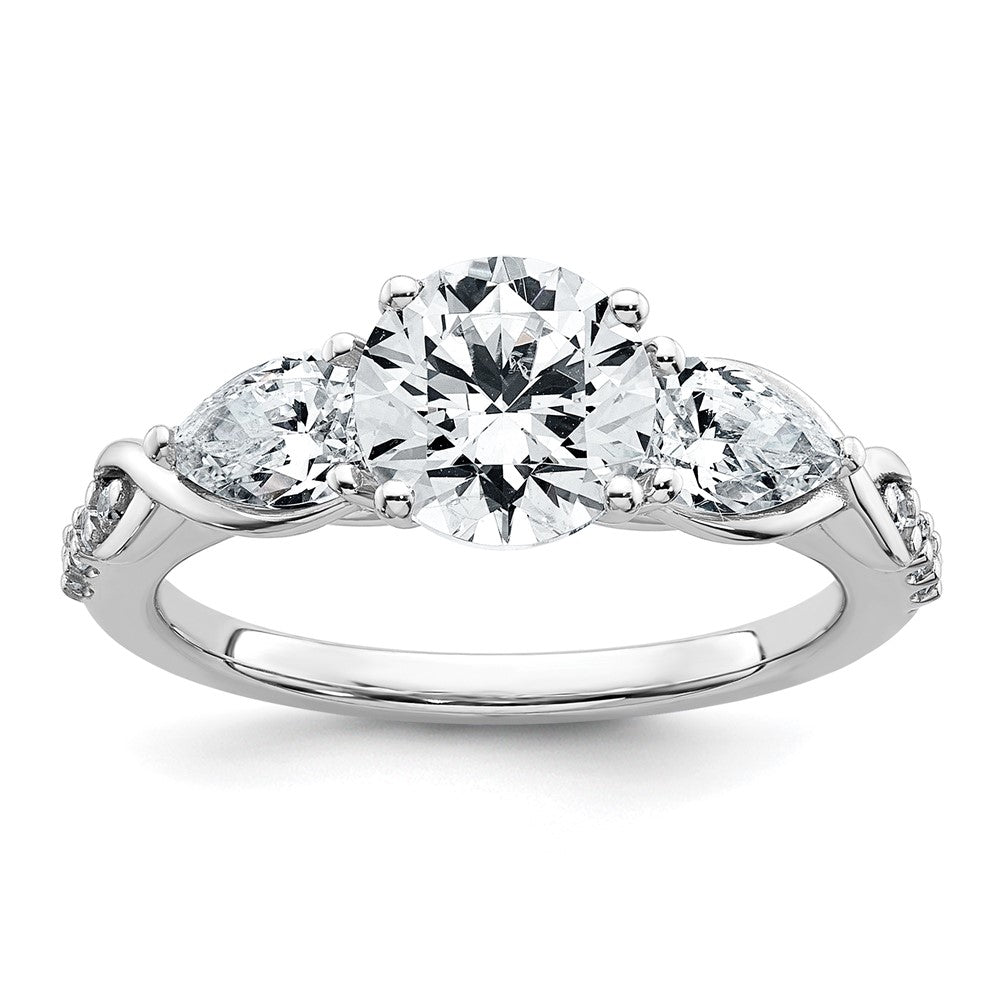 14kw 3/4ct Lab Grown Dia VS+ F+ 1ct Center Round Semi 3 Stone Eng Ring