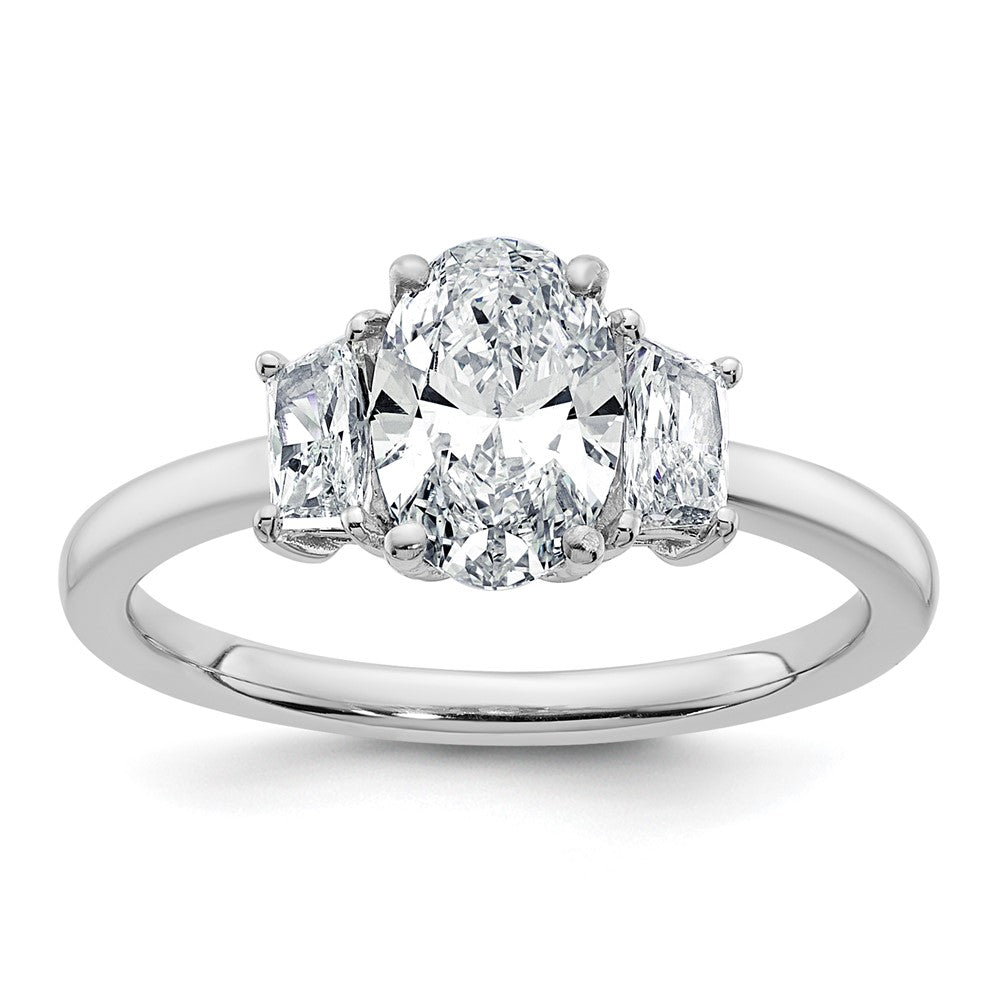14kw 1 3/8ct Cert Lab Grown Dia VS+ F+ Oval/Trapezoid Comp 3 Stone Eng Ring