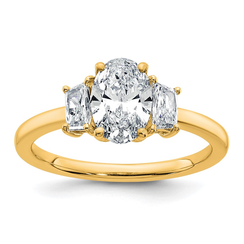 14k 1 3/8ct Cert Lab Grown Dia VS+ F+ Oval/Trapezoid Comp 3 Stone Eng Ring