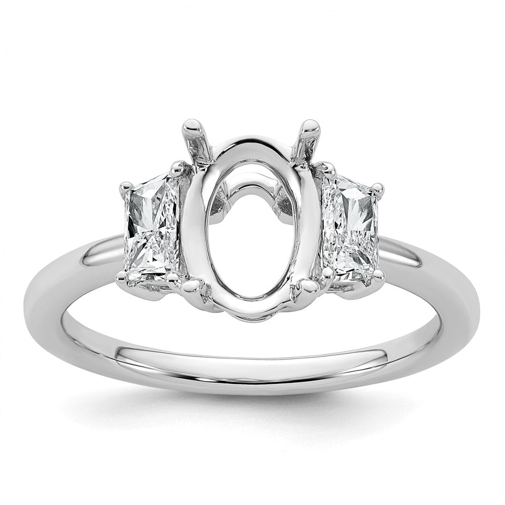 14kw 1/2ct Lab Grown Dia VS+ F+ Trapezoid 1 1/2ct Oval Semi 3 Stone Eng Rin