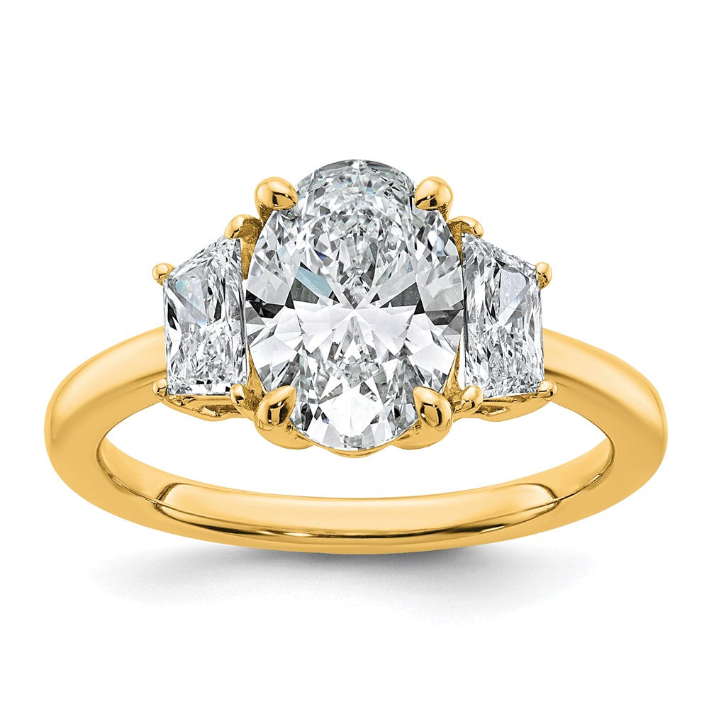 14k 2 3/4ct Cert Lab Grown Dia VS+ F+ Oval/Trapezoid Comp 3 Stone Eng Ring