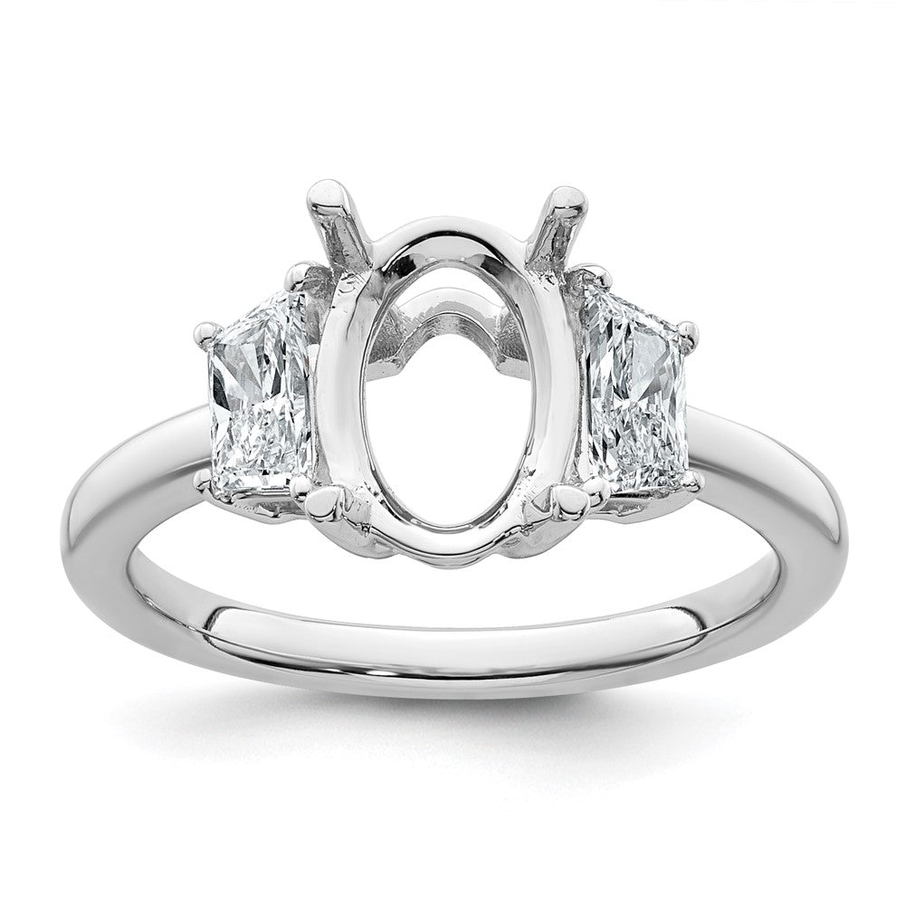 14kw 3/4ct Lab Grown Dia VS+ F+ Trapezoid 2ct Oval Semi 3 Stone Eng Ring