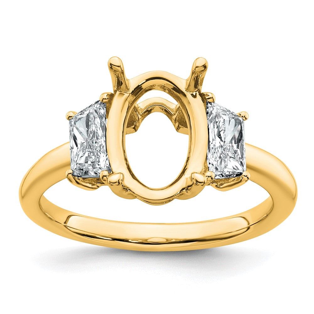 14k 3/4ct Lab Grown Dia VS+ F+ Trapezoid 2 1/2ct Oval Semi 3 Stone Eng Ring