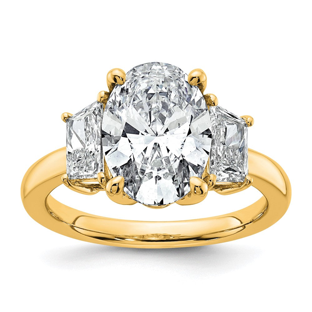 14k 4ct Cert Lab Grown Dia VS+ F+ Oval/Trapezoid Comp 3 Stone Eng Ring