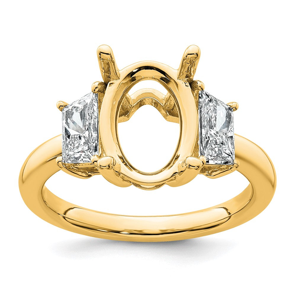 14k 1ct Lab Grown Diamond VS+ F+ Trapezoid 3ct Oval Semi 3 Stone Eng Ring