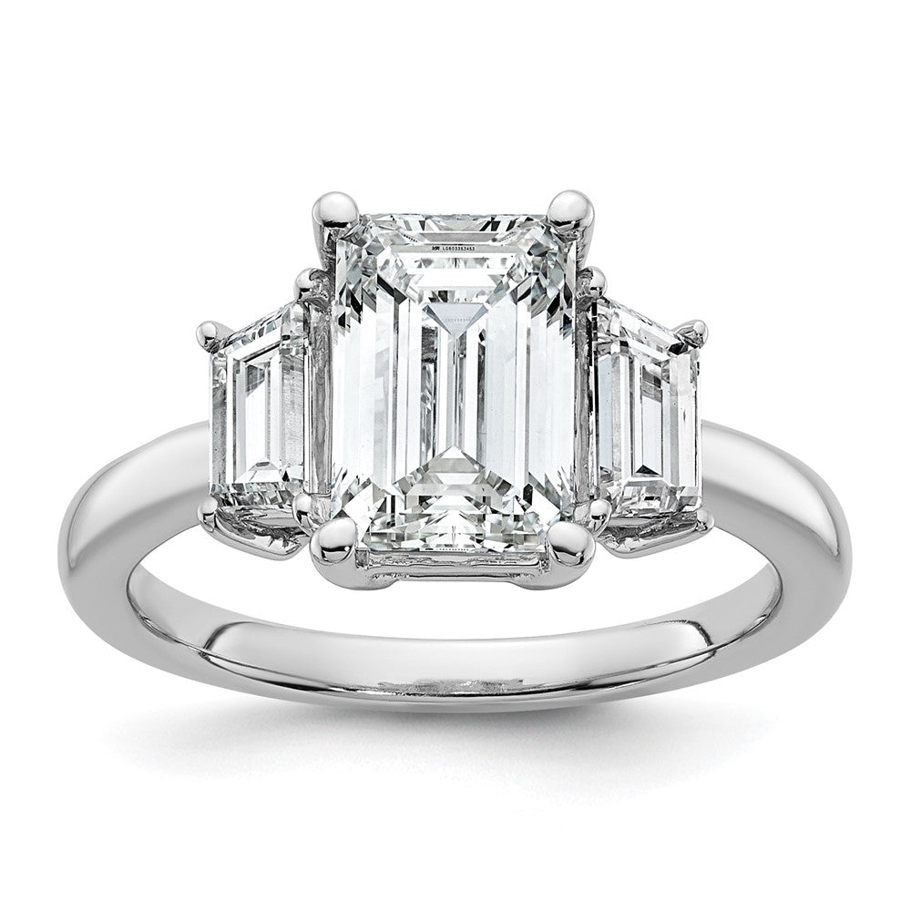 14kw 3 1/3ct Lab Grown Diamond VS+ F+ Emerald&Trapezoid Eng Ring