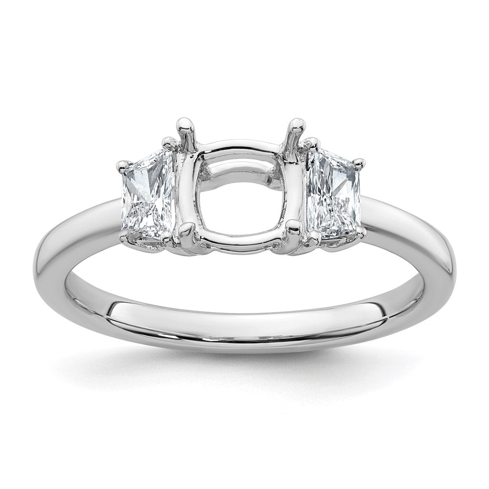 14kw  3/8ct Lab Grown Diamond VS+ F+ Half Moon 1ct Cushion Semi Eng Ring
