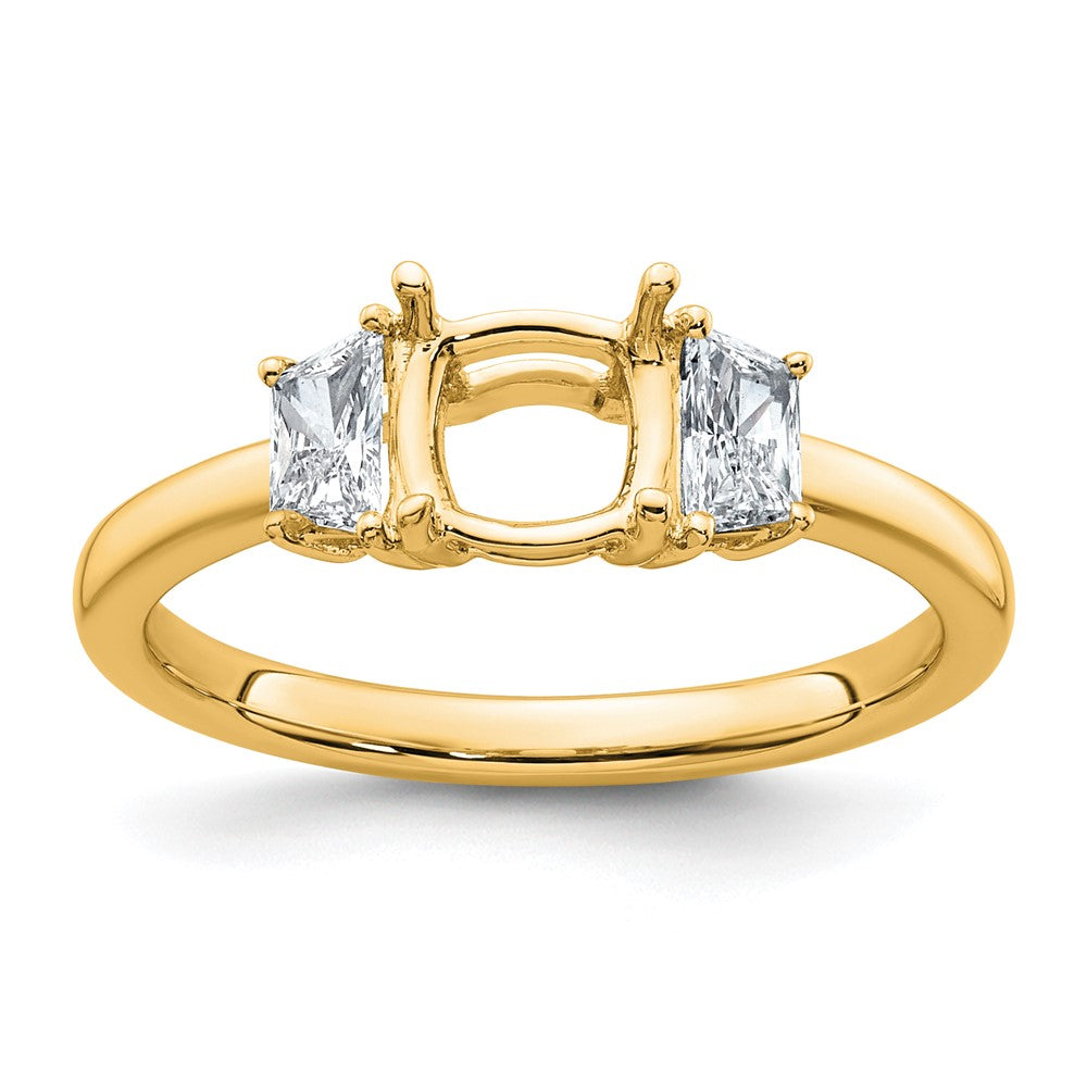 14k 3/8ct Lab Grown Diamond VS+ F+ Half Moon 1ct Cushion Semi Eng Ring