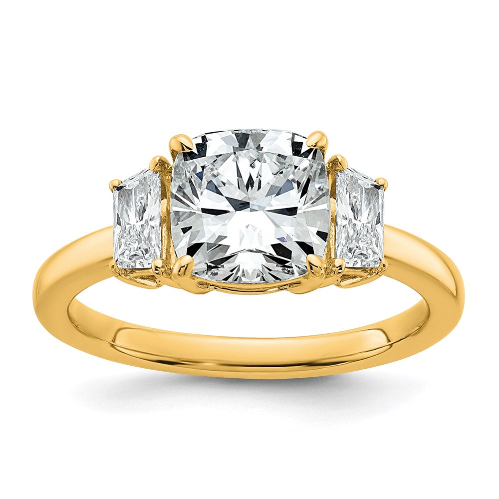 14k 2 1/2ct Cert Lab Grown Dia VS+ F+ Cushion&1/2 Moon Comp Eng Ring
