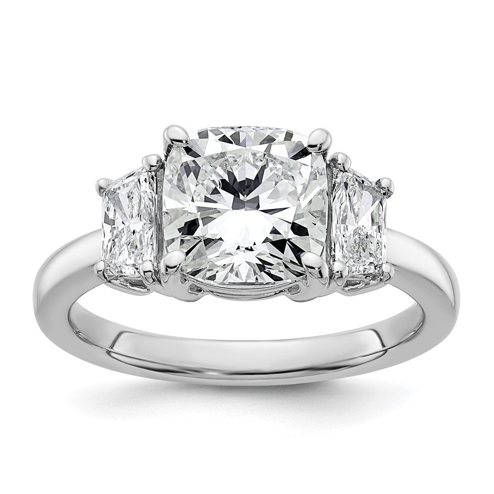 14kw 3 1/8ct Cert Lab Grown Dia VS+ F+ Cushion&1/2 Moon Comp Eng Ring