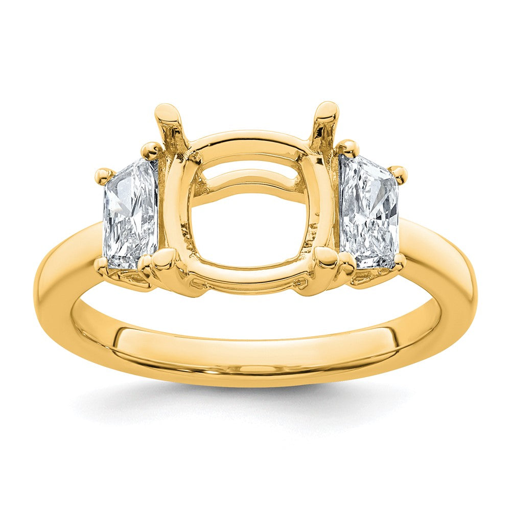 14k 3/4ct Lab Grown Diamond VS+ F+ 1/2 Moon 2 1/2ct Cushion Semi Eng Ring