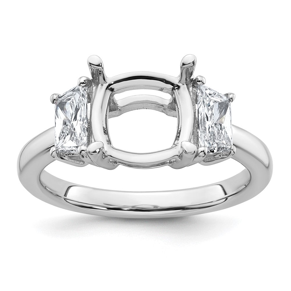 14kw  3/4ct Lab Grown Diamond VS+ F+ 1/2 Moon 3ct Cushion Semi Eng Ring