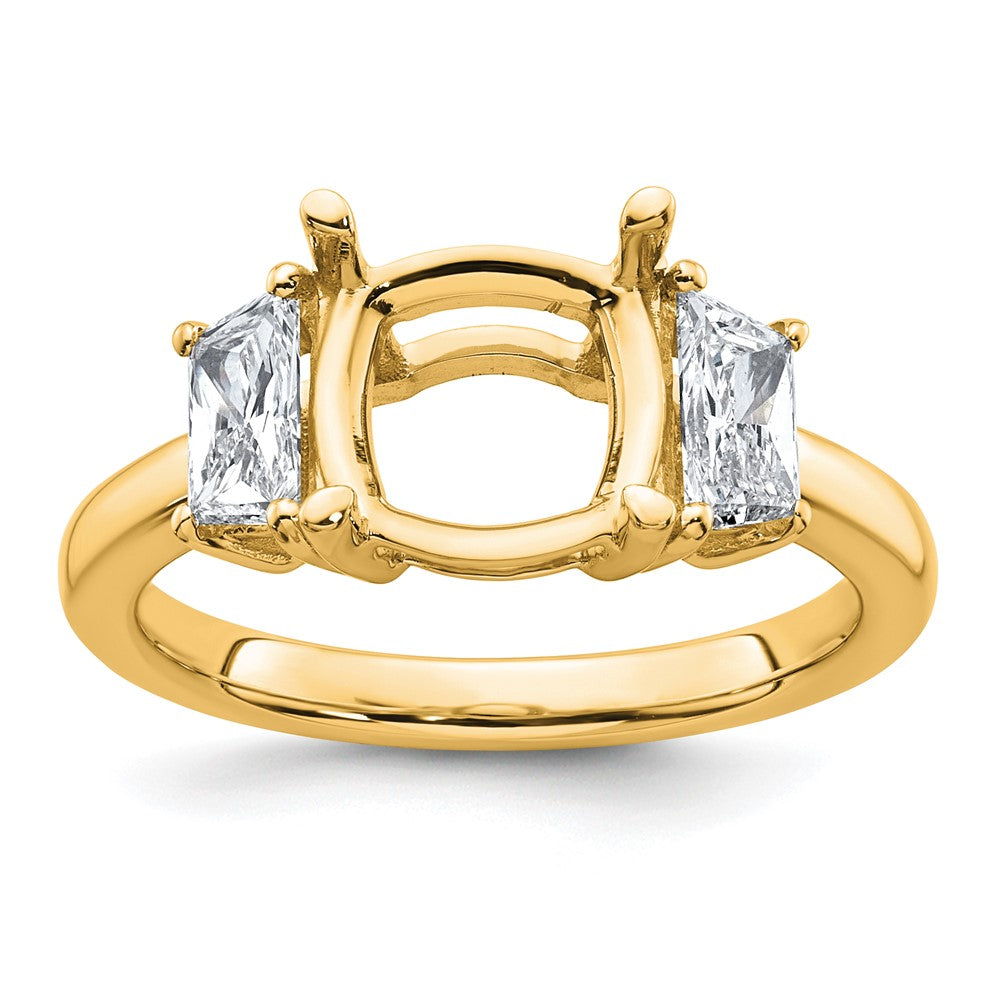 14k 3/4ct Lab Grown Diamond VS+ F+ 1/2 Moon 3ct Cushion Semi Eng Ring