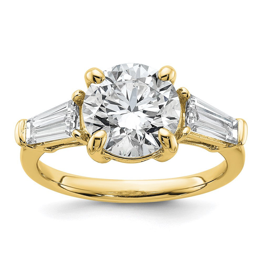 14k 3 3/4ct Lab Grown Dia VS+ F+&Baguette Comp 3 Stone Eng Ring