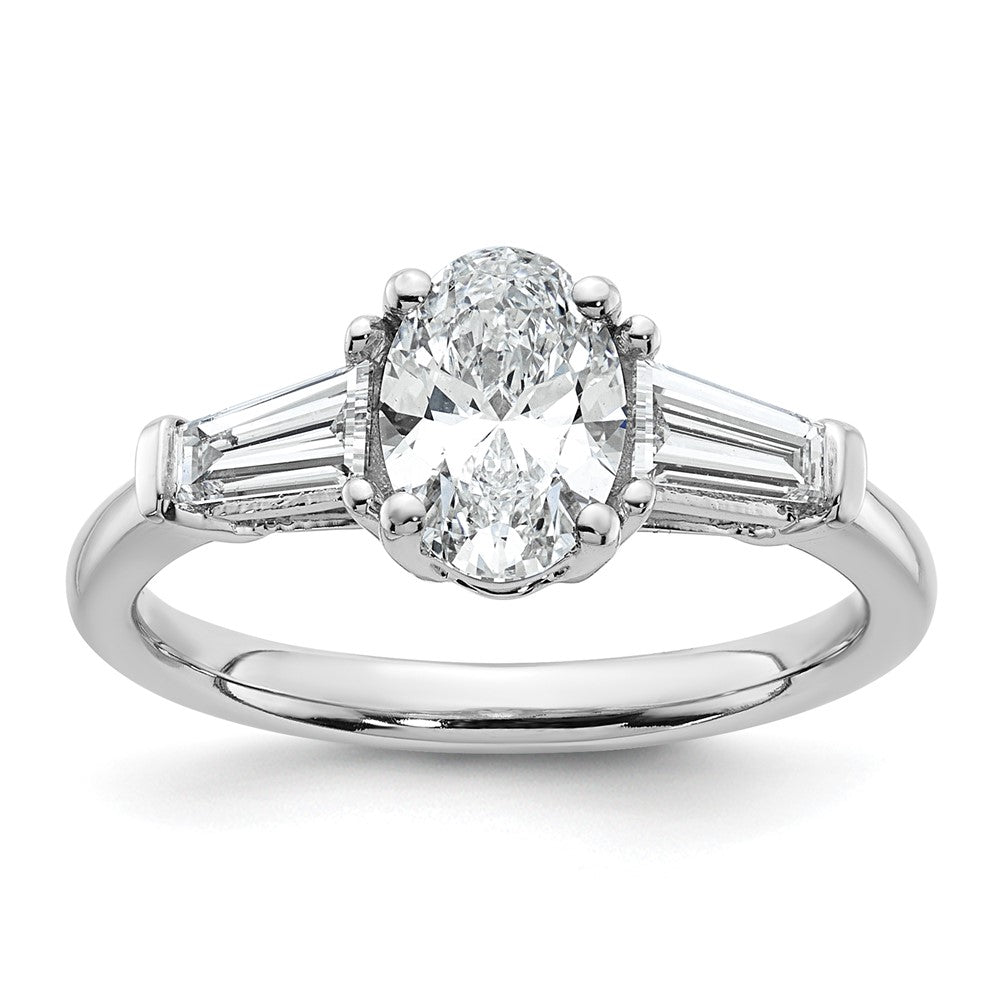14kw 1 1/2ct Cert Lab Grown Dia VS+ F+ Oval/Baguette Comp 3 Stone Eng Ring