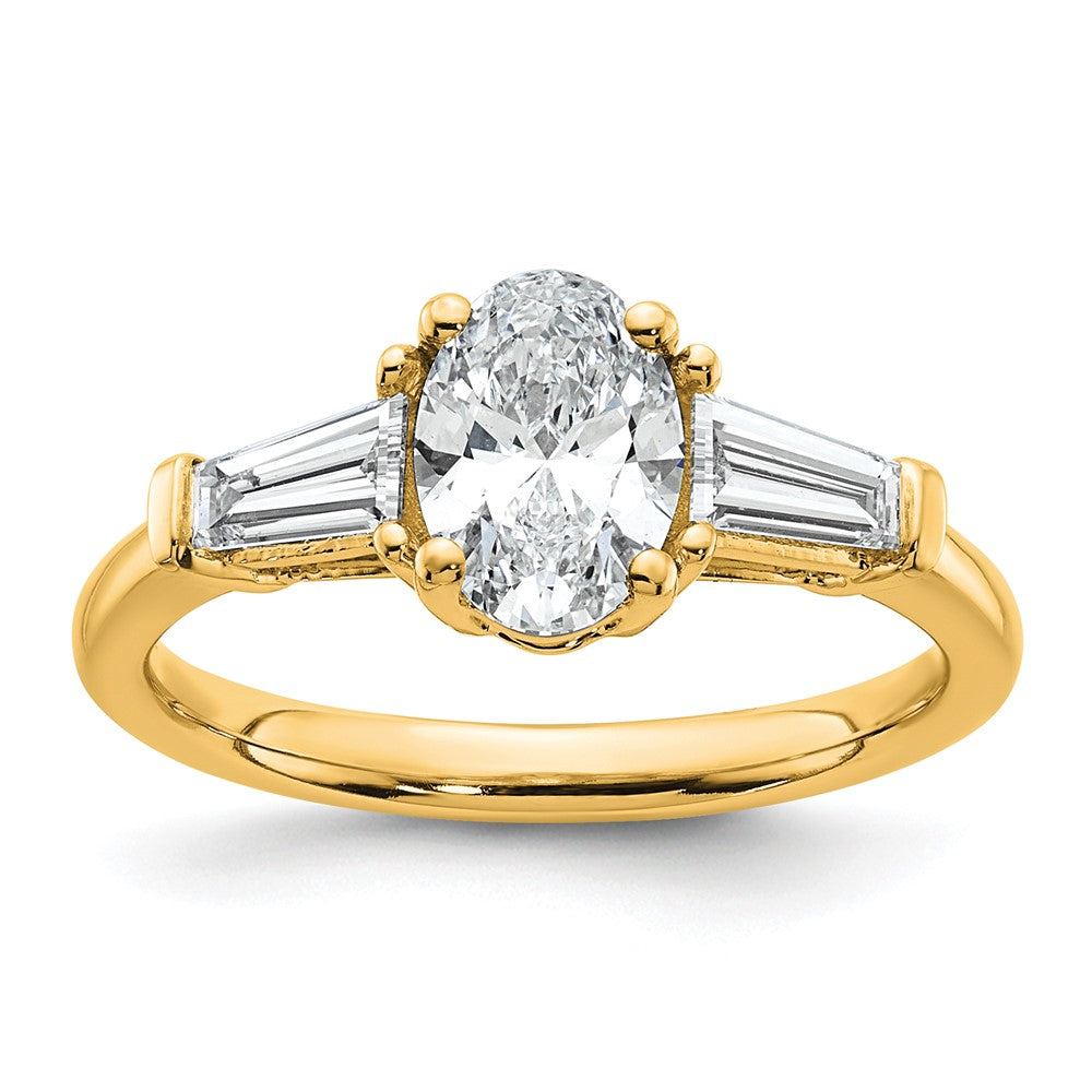14k 1 1/2ct Cert Lab Grown Dia VS+ F+ Oval/Baguette Comp 3 Stone Eng Ring