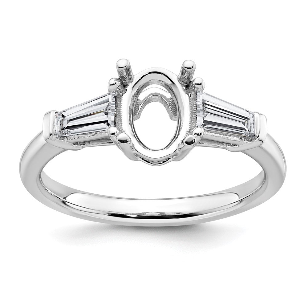 14kw 1/2ct Lab Grown Dia VS+ F+ Baguette 1ct Oval Semi 3 Stone Eng Ring