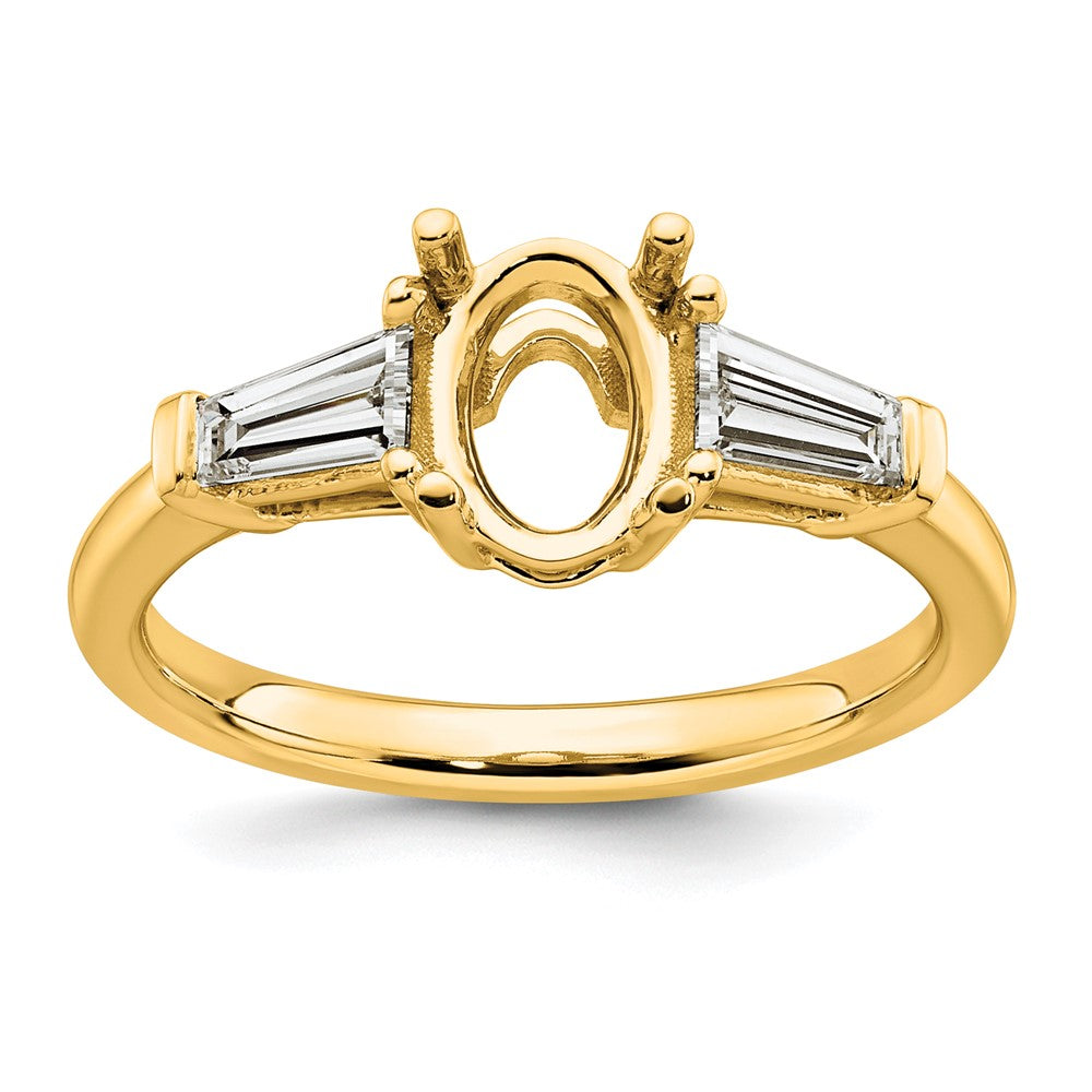 14k 1/2ct Lab Grown Dia VS+ F+ Baguette 1ct Oval Semi 3 Stone Eng Ring