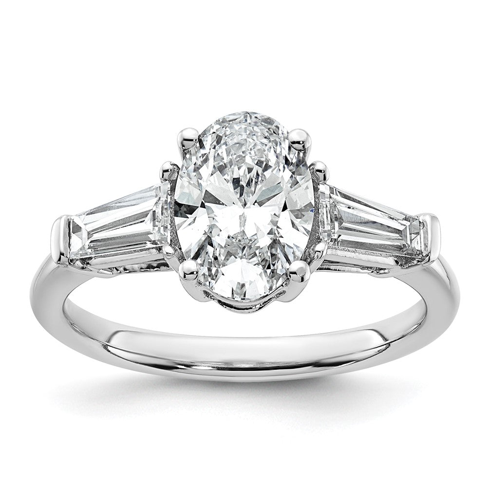 14kw 2 1/5ct Cert Lab Grown Dia VS+ F+ Oval/Baguette Comp 3 Stone Eng Ring