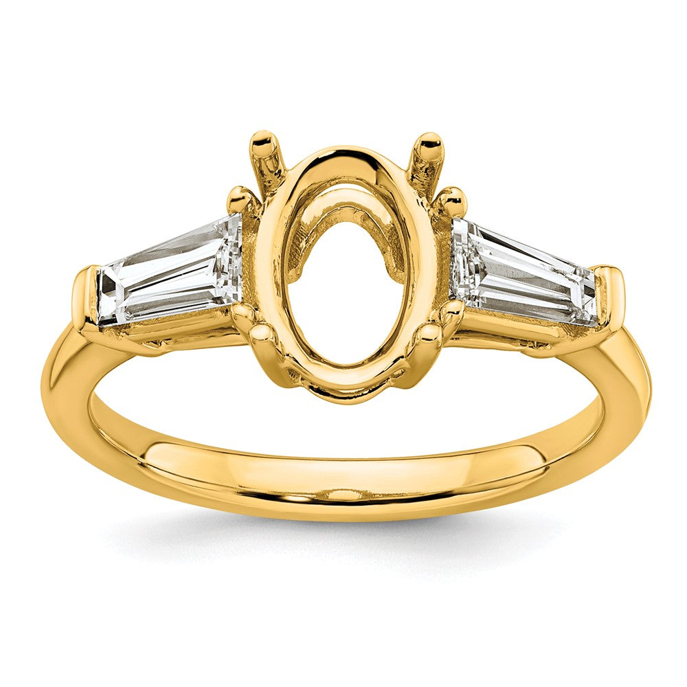14k 3/4ct Lab Grown Dia VS+ F+ Baguette 1 1/2ct Oval Semi 3 Stone Eng Ring