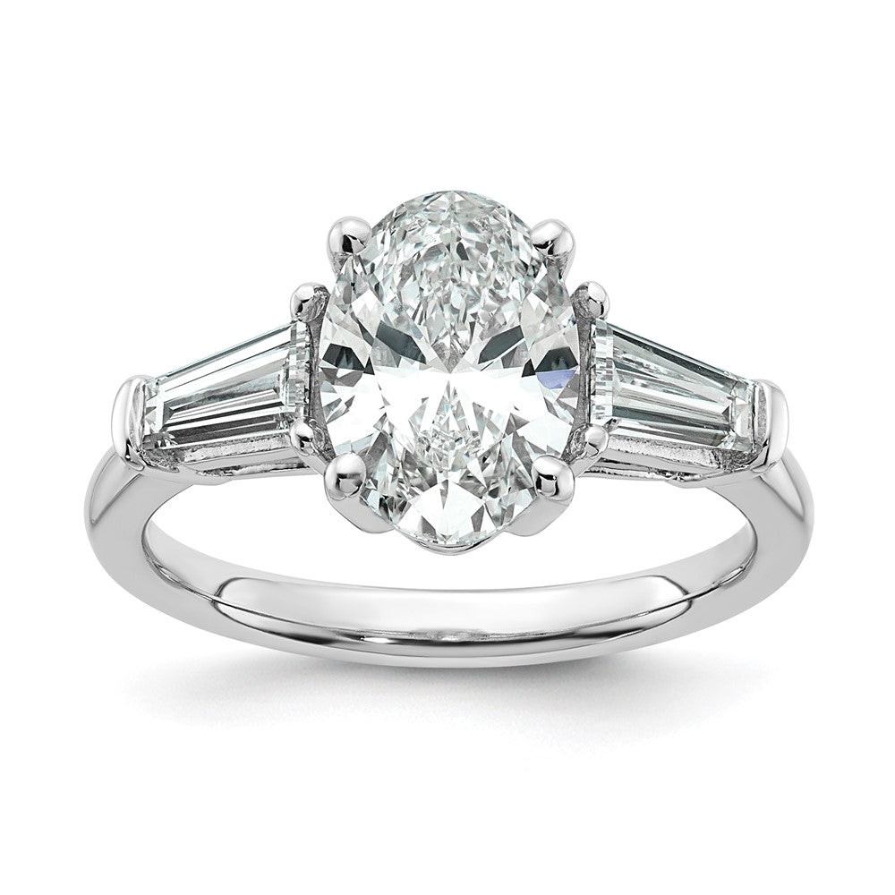 14kw 2 3/4ct Cert Lab Grown Dia VS+ F+ Oval/Baguette Comp 3 Stone Eng Ring