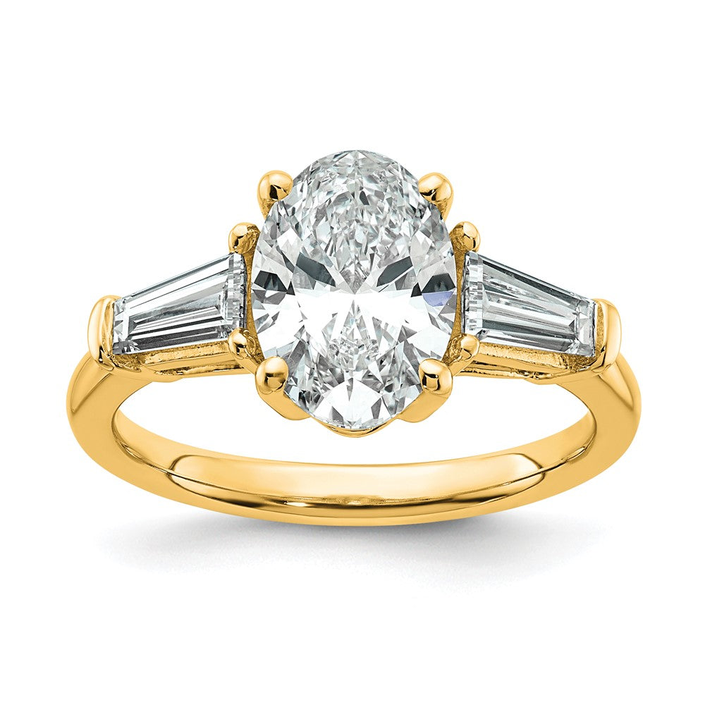 14k 2 3/4ct Cert Lab Grown Dia VS+ F+ Oval/Baguette Comp 3 Stone Eng Ring