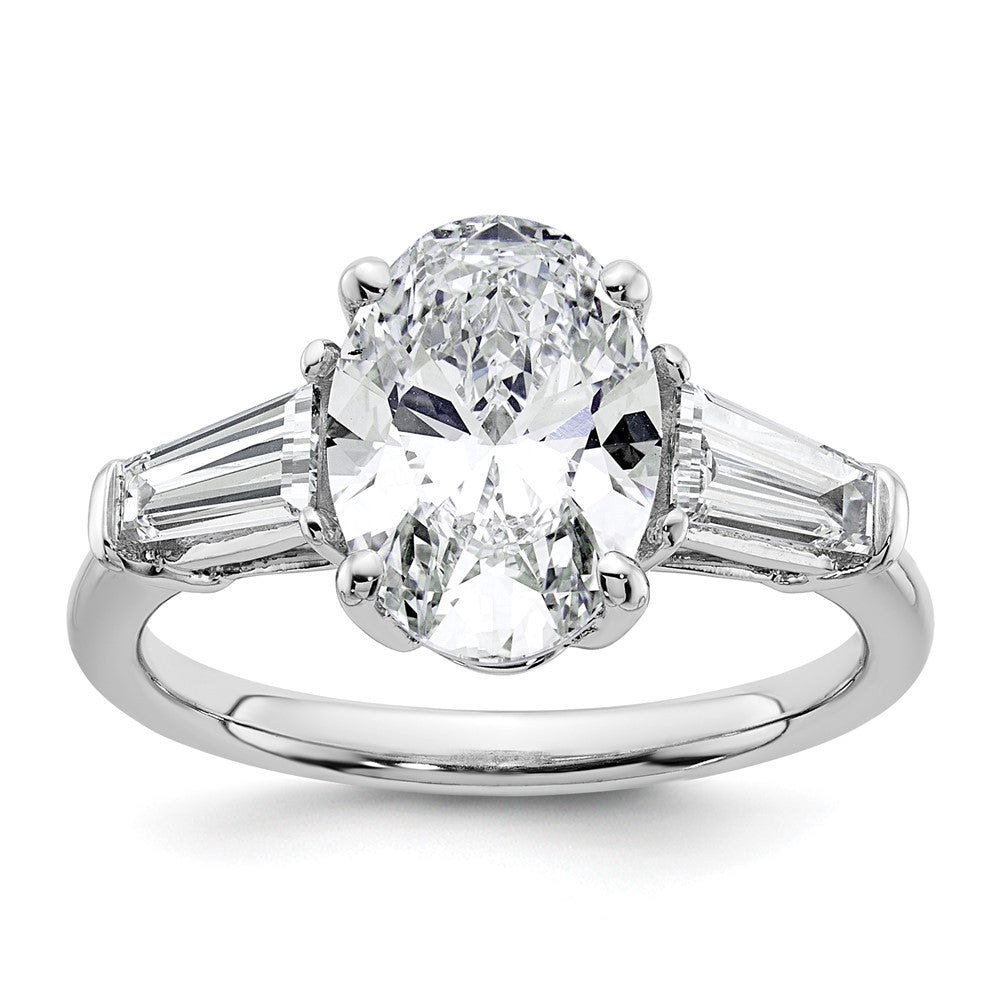 14kw 3 1/5ct Cert Lab Grown Dia VS+ F+ Oval/Baguette Comp 3 Stone Eng Ring