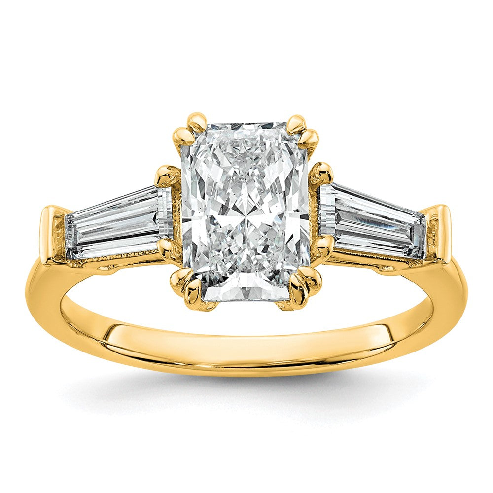 14k 2ct Cert Lab Grown Dia VS+ F+ Radiant w/ Baguette Comp Eng Ring