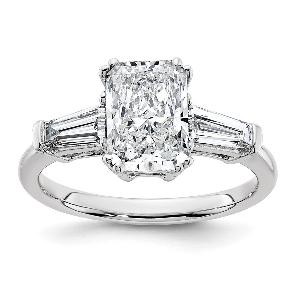 14kw 2 5/8ct Cert Lab Grown Dia VS+ F+ Radiant w/ Baguette Comp Eng Ring