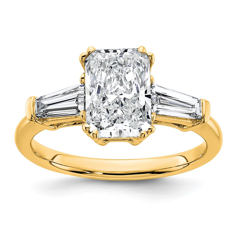 14k 2 5/8ct Cert Lab Grown Dia VS+ F+ Radiant w/ Baguette Comp Eng Ring