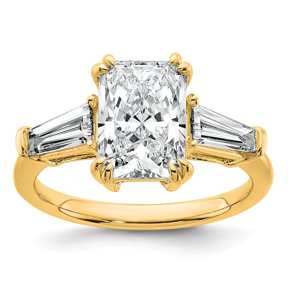 14k 3 1/5ct Cert Lab Grown Dia VS+ F+ Radiant w/ Baguette Comp Eng Ring