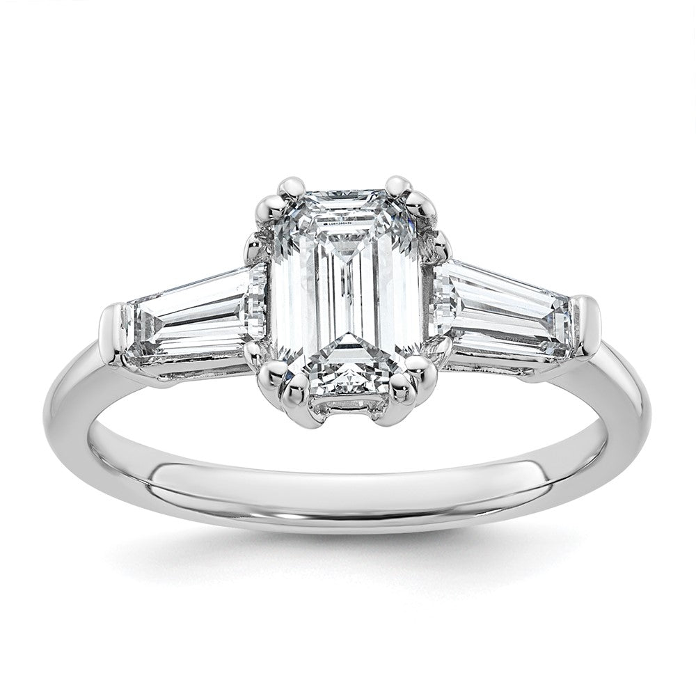 14kw 1 1/2ct Lab Grown Dia VS+ F+ Emerald&Tapered Baguette Eng Ring