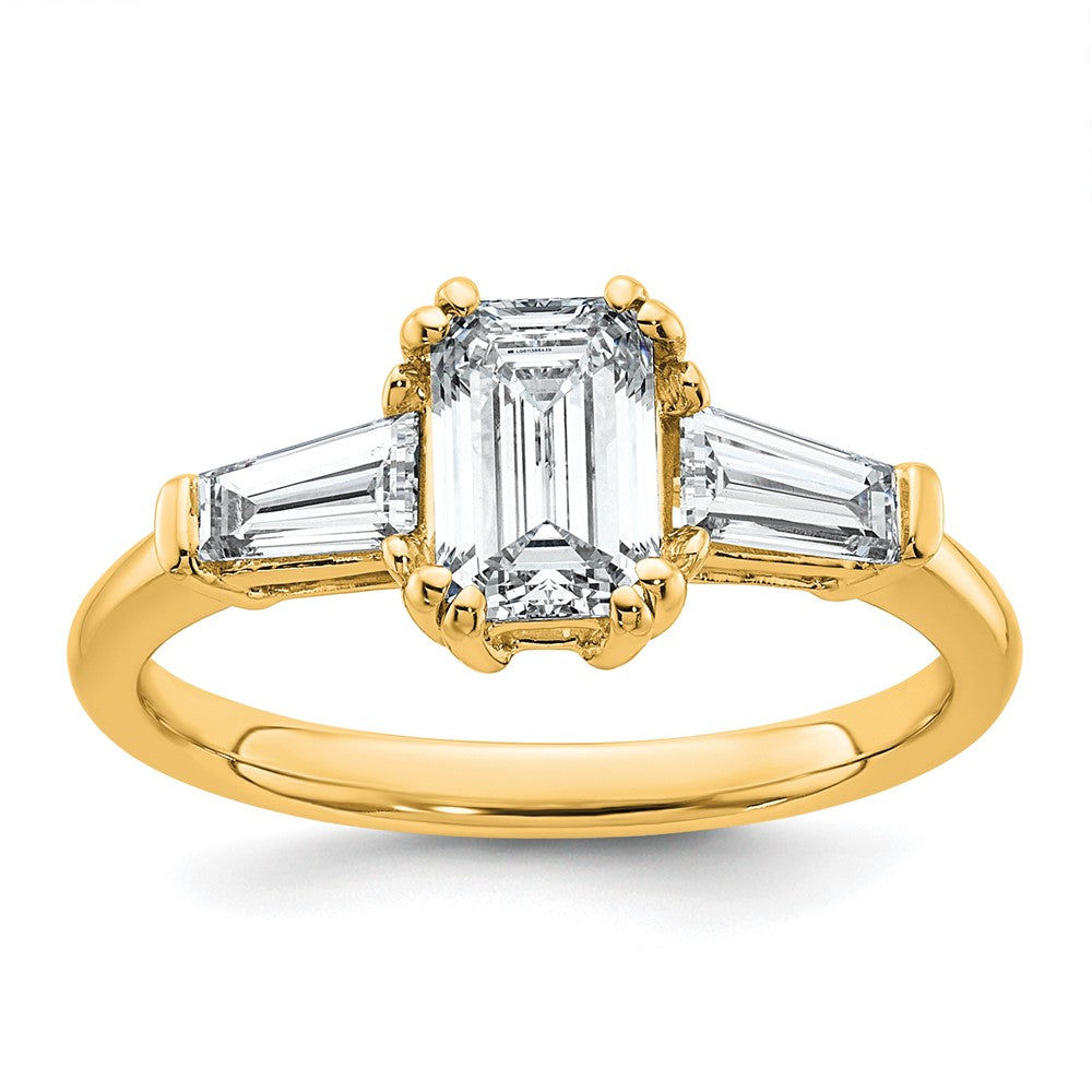 14k 1 1/2ct Cert Lab Grown Dia VS+ F+ Emerald&Tapered Baguette Eng Ring