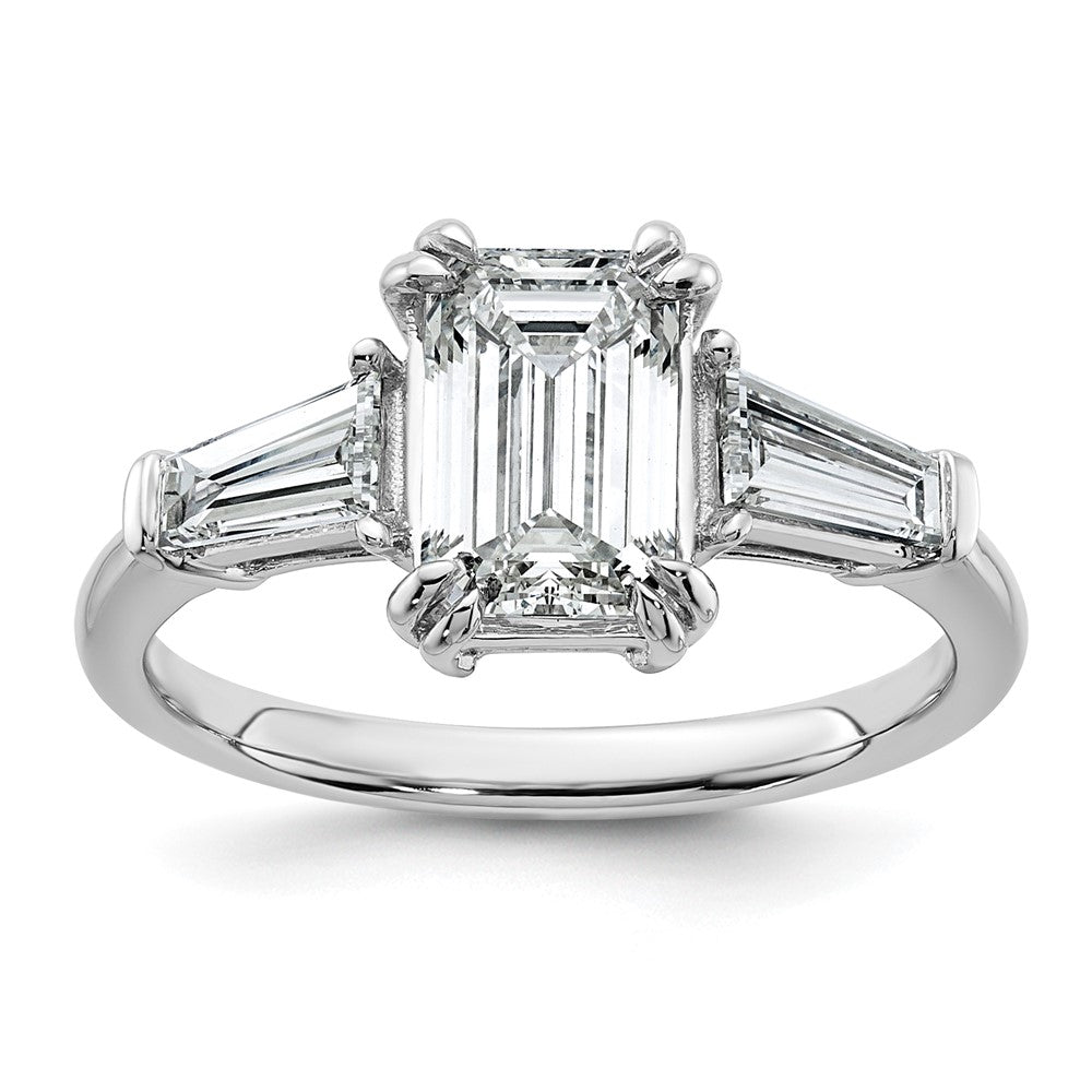 14kw 2 1/5ct Cert Lab Grown Dia VS+ F+ Emerald&Tapered Baguette Eng Ring