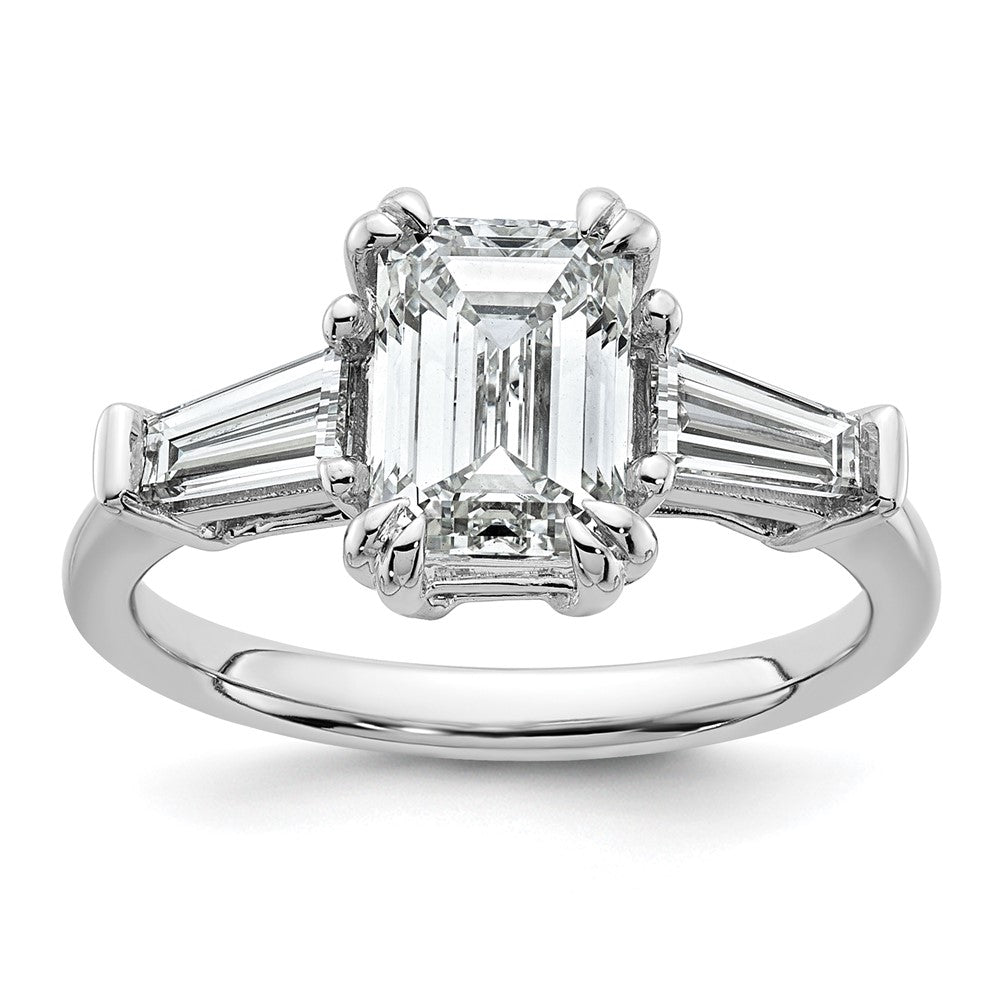 14kw 1 3/4ct Lab Grown Dia VS+ F+ Emerald&Tapered Baguette Eng Ring