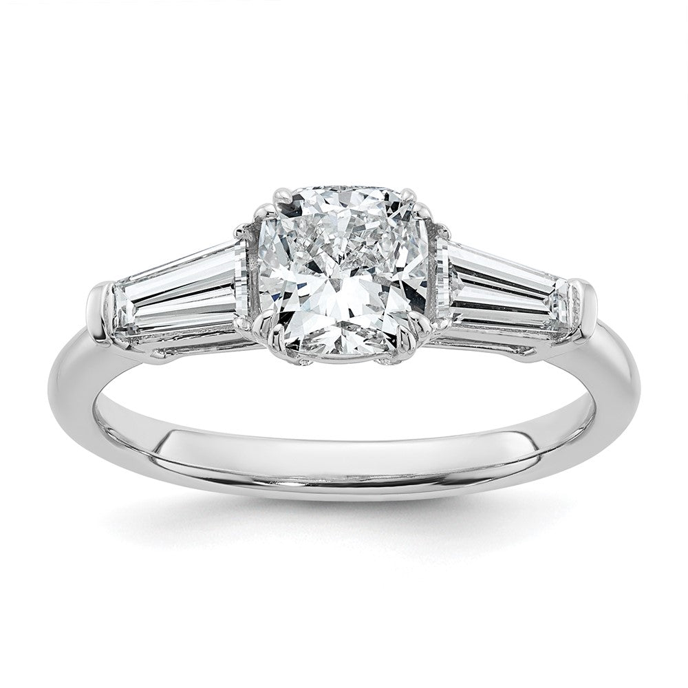 14kw 1 1/2ct Lab Grown Diamond VS+ F+ Cushion&Baguette Comp Eng Ring