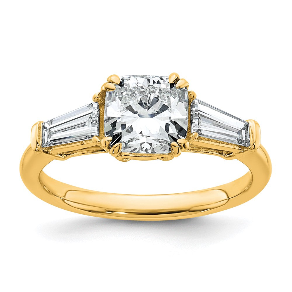 14k 2ct Cert Lab Grown Diamond VS+ F+ Cushion&Baguette Comp Eng Ring