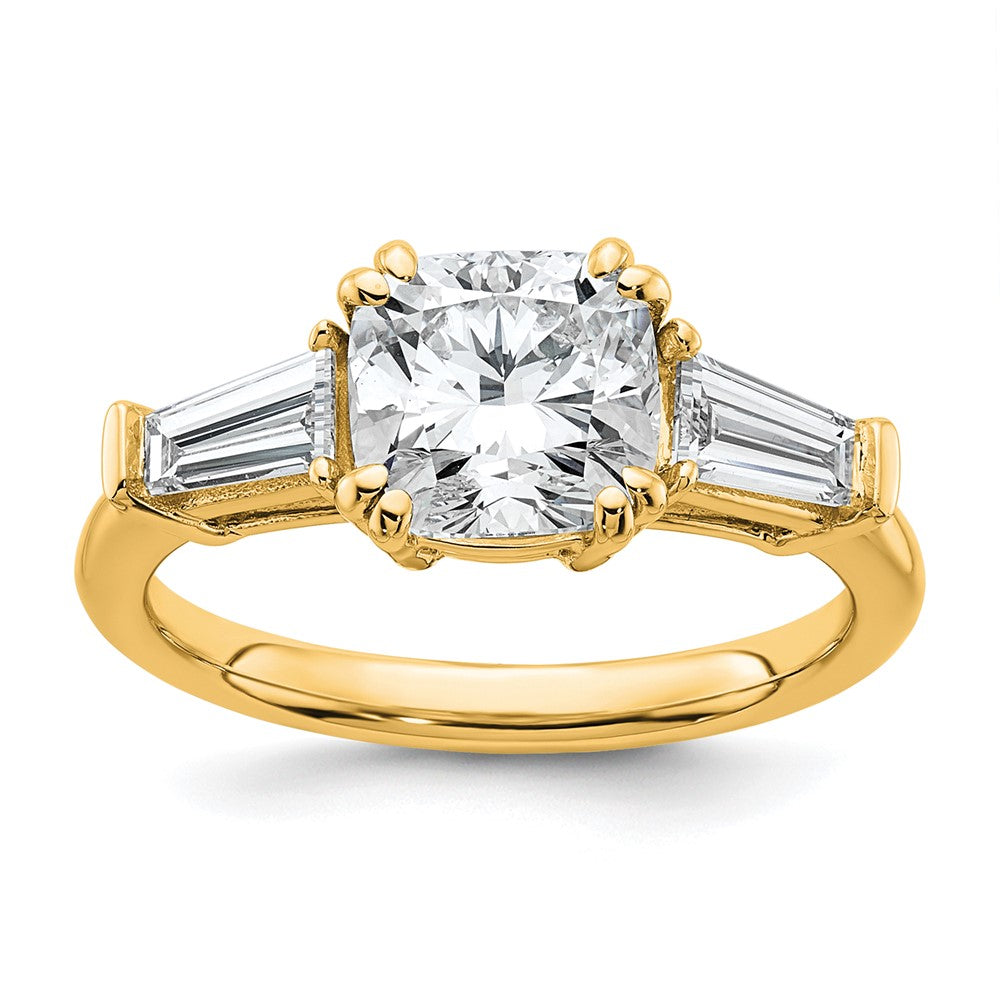 14k 2 5/8ct Cert Lab Grown Dia VS+ F+ Cushion&Baguette Comp Eng Ring