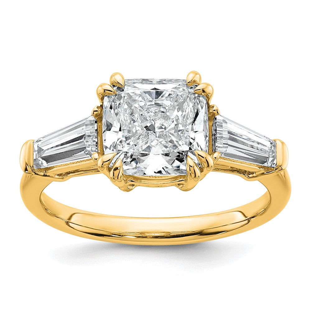 14k 3 1/5ct Cert Lab Grown Dia VS+ F+ Cushion&Baguette Comp Eng Ring