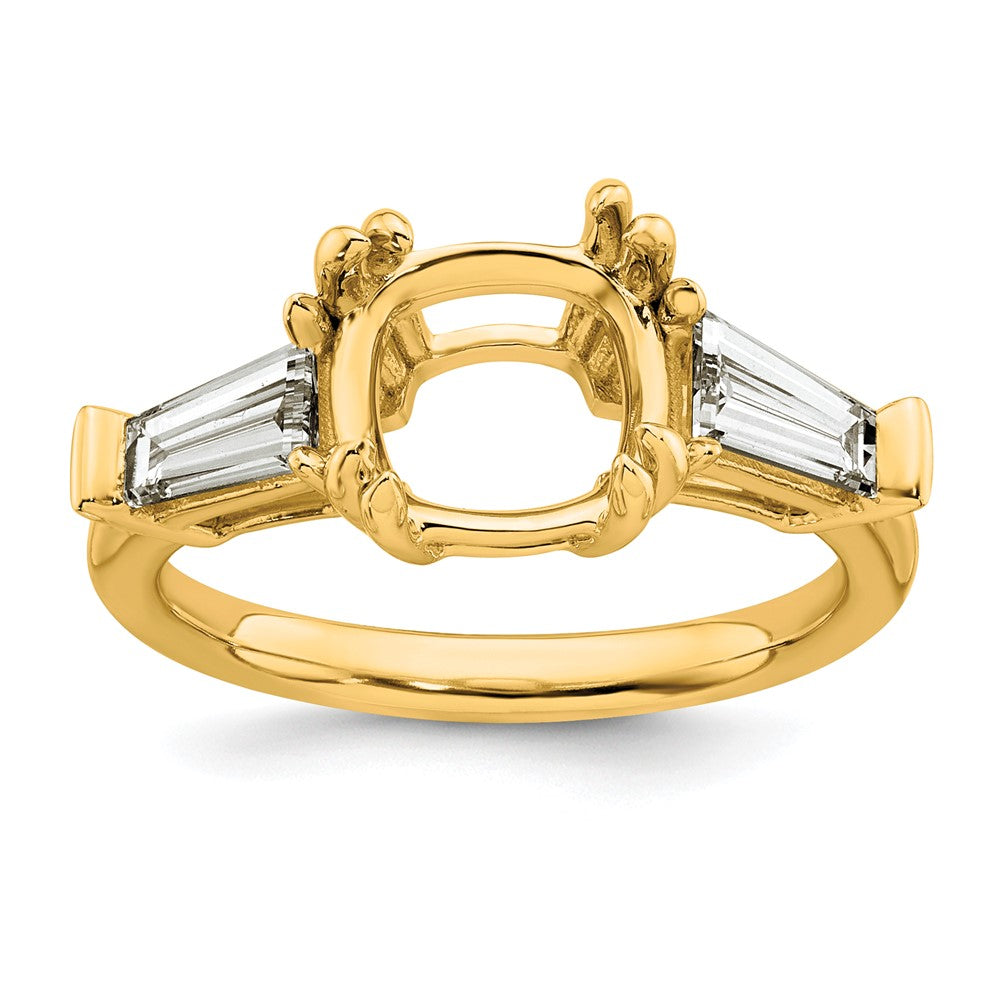 14k 3/4ct Lab Grown Diamond VS+ F+ Baguette 3ct Cushion Semi Eng Ring